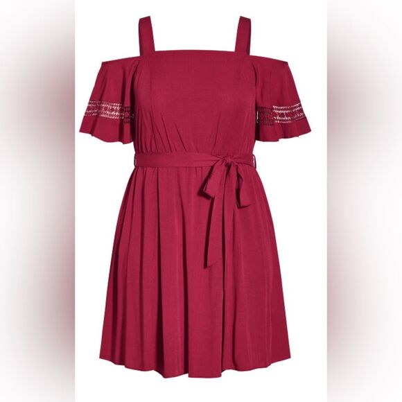 City Chic Dress Cold Shoulder Open Shoulder Dress NWT! in Rhubarb size 16 - Picture 3 of 13